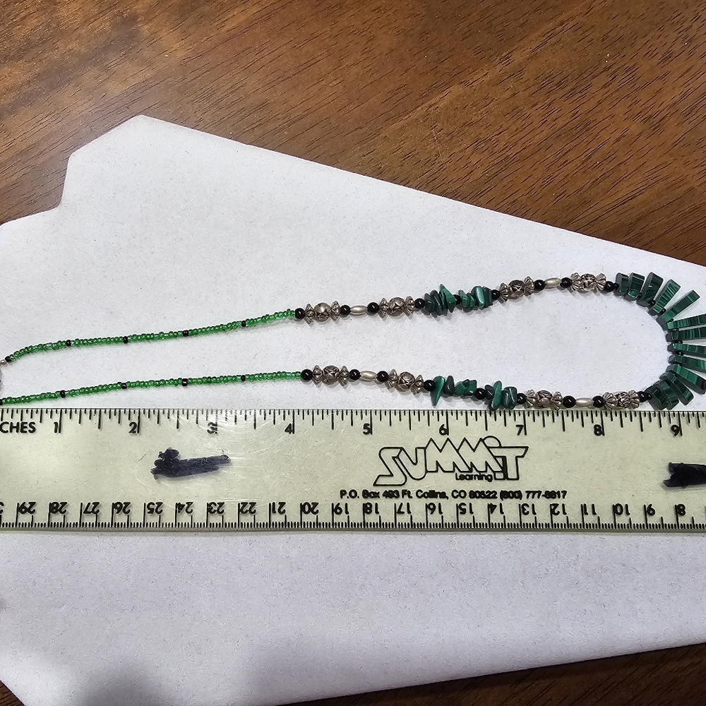 Malachite Necklace with Onyx, Glass, and Silver Beads - Picture 12 of 15